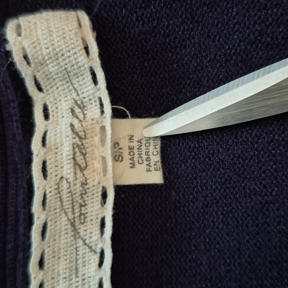 POINTELLE NAVY BLUE OPEN FRONT SWEATER, GENEROUS SM. CASUAL OR BUSINESS. - Picture 5 of 6